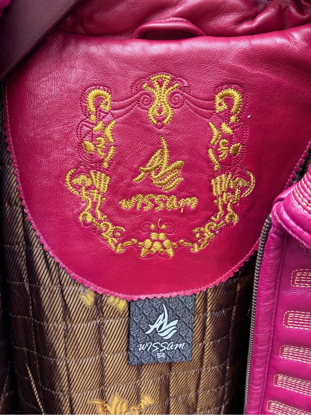 Wissam Red Leather King Tut 90s Vintage Bomber Jacker 54